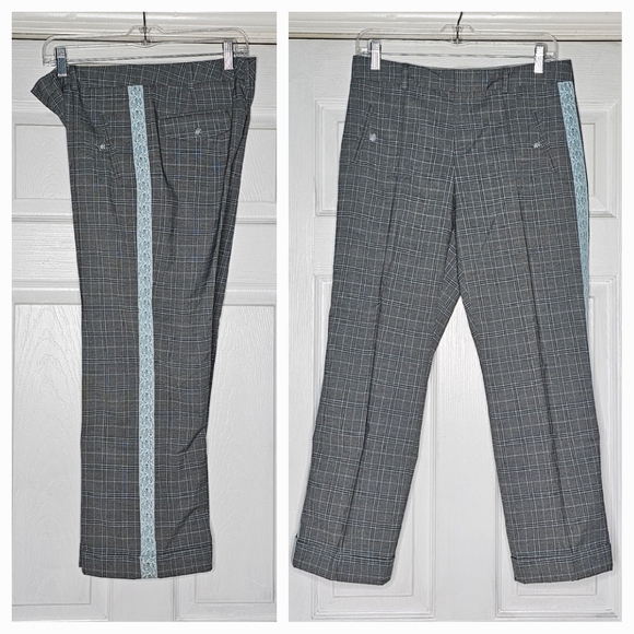 Intuitions Gray Plaid Lace Detail Pants Size 6 NWOT - Picture 12 of 16